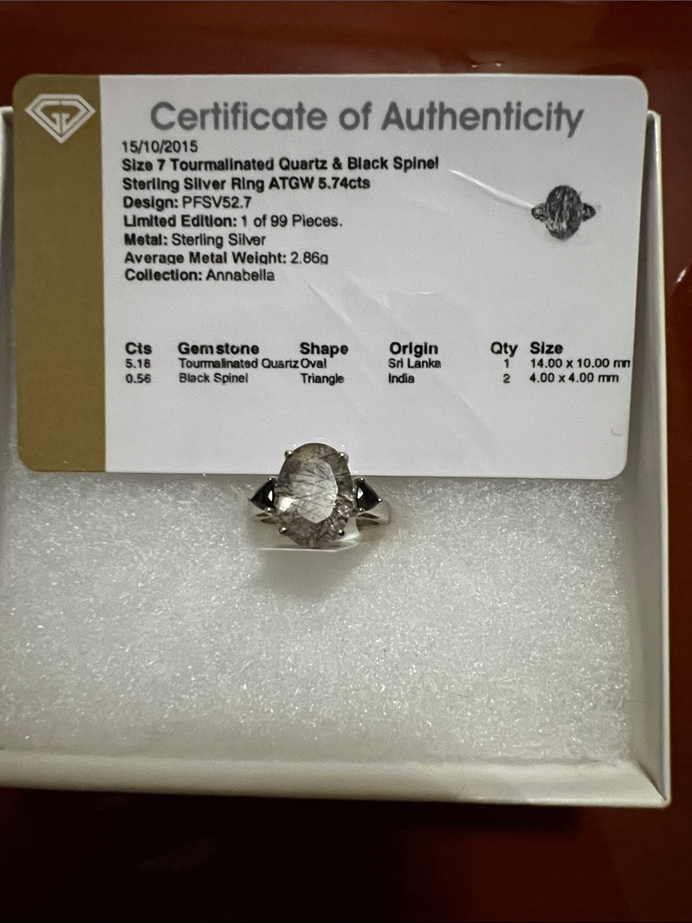 Sterling Silver Tourmalinated Quartz & Black Spinel Ring - Size 7